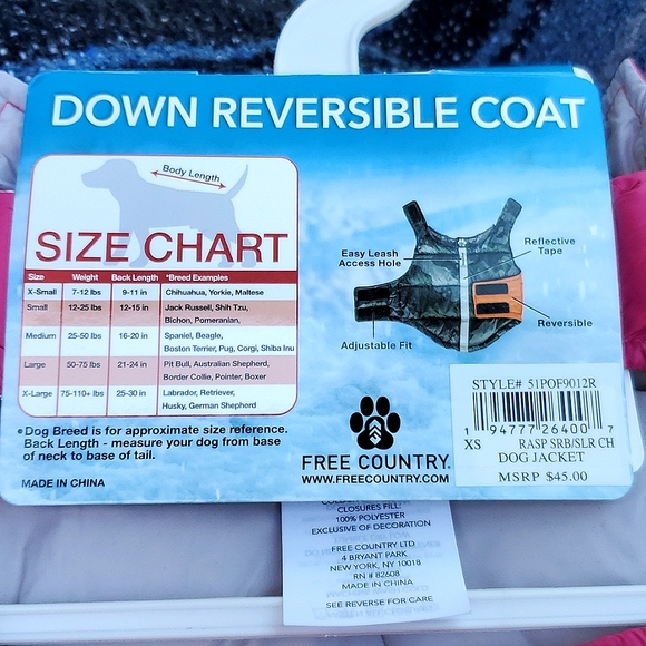 Dog Coat XS - Reversible, Down Filled -  Raspberry/Silver - Picture 4 of 4